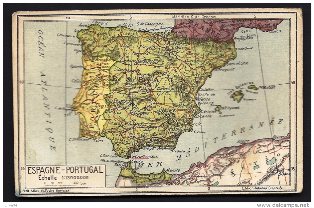 CPA ANCIENNE- FRANCE- CARTE GÉOGRAPHIQUE- ESPAGNE ET PORTUGAL- N° 14 - 2 SCANS - Mapas