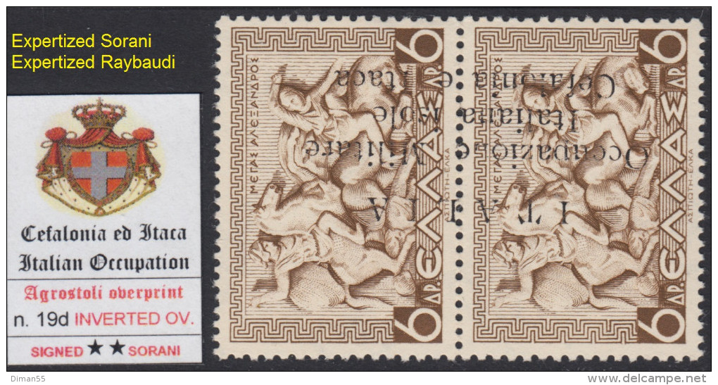 ITALY - CEFALONIA E ITACA - N.19d - Cv 5600 Euro - VARIETA' Sopr. Capovolta - Firmato RAYBAUDI E SORANI -INTEGRO - MNH** - Cefalonia & Itaca