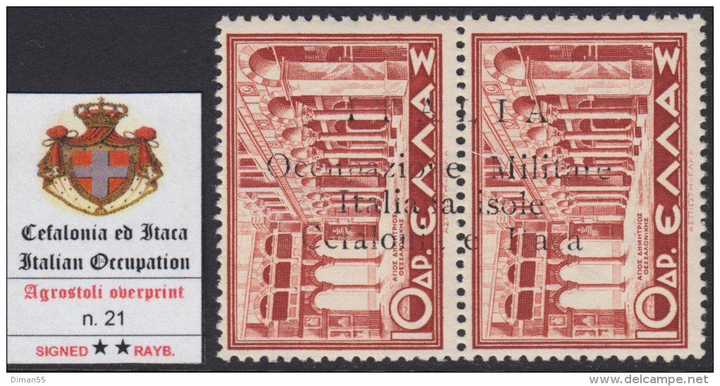 ITALY - CEFALONIA E ITACA - N.21 Sopr. Di Agrostoli - Cv 1700 Euro - Firmato RAYBAUDI - GOMMA INTEGRA - MNH** - Cefalonia & Itaca