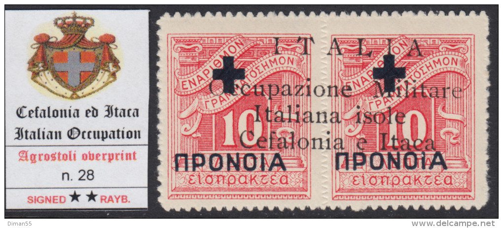ITALY - CEFALONIA E ITACA - N.28 Sopr. Di Agrostoli - Cv 1100 Euro - Firmato RAYBAUDI - GOMMA INTEGRA - MNH** - Cefalonia & Itaca