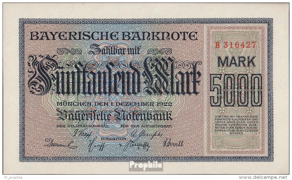 Bavière Rosenbg: BAY6, Länderbanknote Bavière Utilisé (III) 1922 5.000 Mark - 5.000 Mark