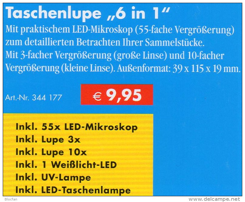 Mikroskop 55x Lupe 10x UV-Licht Kompakt Neu 10€ Zum Prüfen Briefmarken Münzen Paper Money LEUCHTTURM Offer In Black Bags - Material