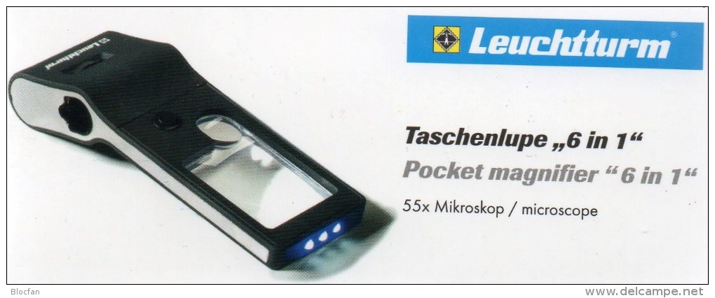 Mikroskop 55x Lupe 10x UV-Licht Kompakt Neu 10€ Zum Prüfen Briefmarken Münzen Paper Money LEUCHTTURM Offer In Black Bags - Matériel