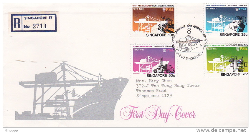 Singapore 1982 10th Anniversary Container Terminal Registered FDC - Singapore (1959-...)