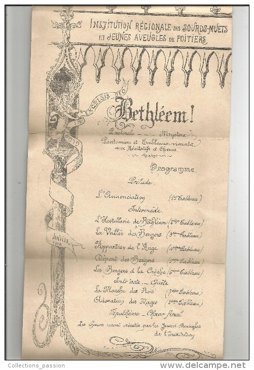 Programme Institution Régionale Des Sours-muets Et Jeunes Aveugles De POITIERS , 1918 , BETHLEEM ! - Programas