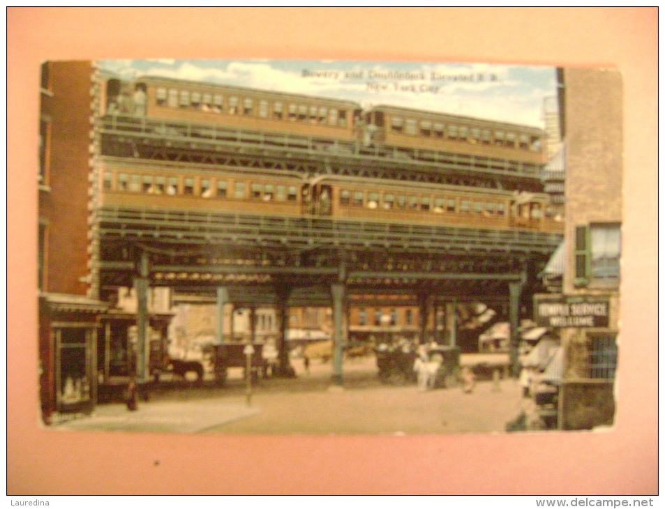 CP AMERIQUE- NEW YORK- BOWERY AND DOUBLEDECK ELEVATED R R  - NEW YORK CITY - ECRITE EN 1920 - Transports