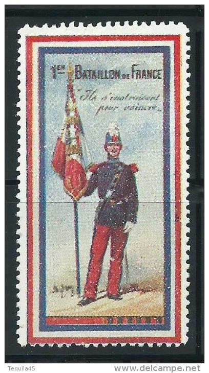 VIGNETTE DELANDRE FRANCE - SAINT CYR 1 Er Bataillon De France - WWI WW1 Poster Stamp Cinderella 1914 1918 War - Militärmarken