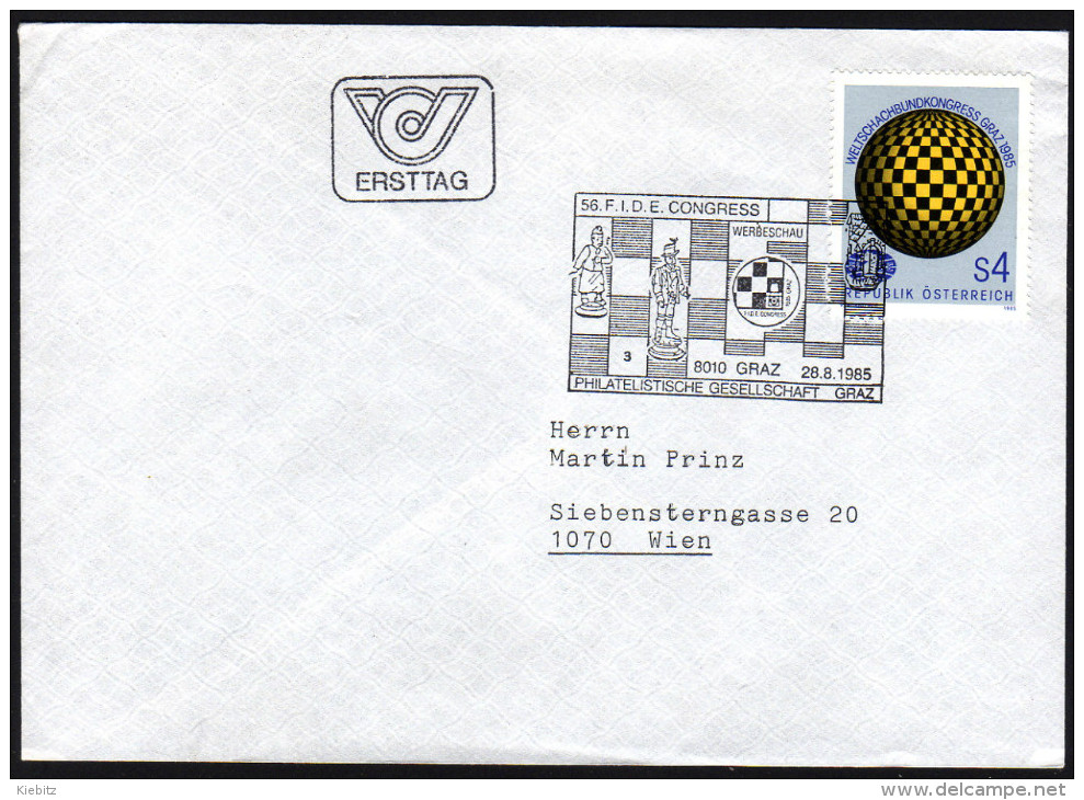 ÖSTERREICH 1985 - Schach Kongreß In Graz - FDC Gelaufen - Schach