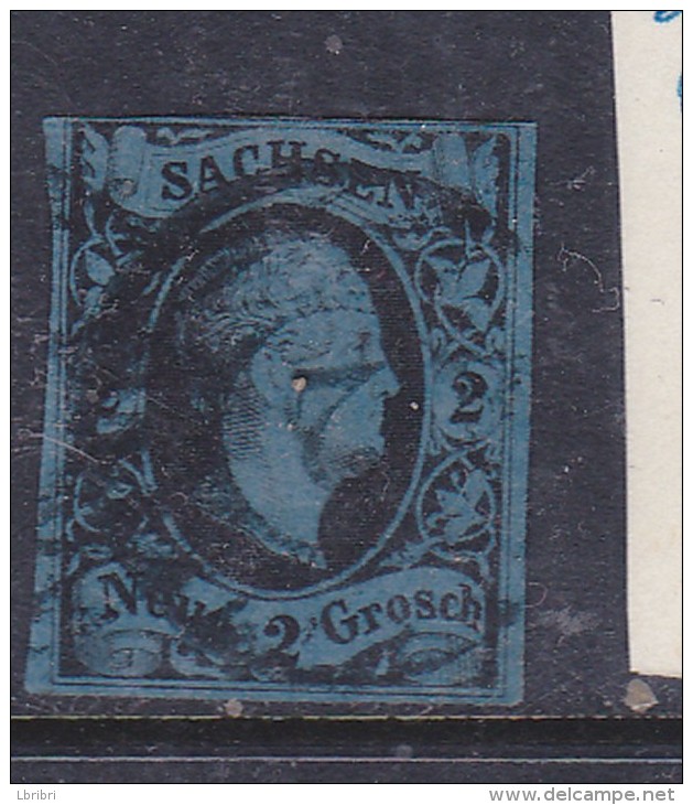 ALLEMAGNE SAXE N° 4 2N BLEU FONCE NOIR SUR  SUR COULEUR FREDERIC AUGUSTE II   OBL - Saxony