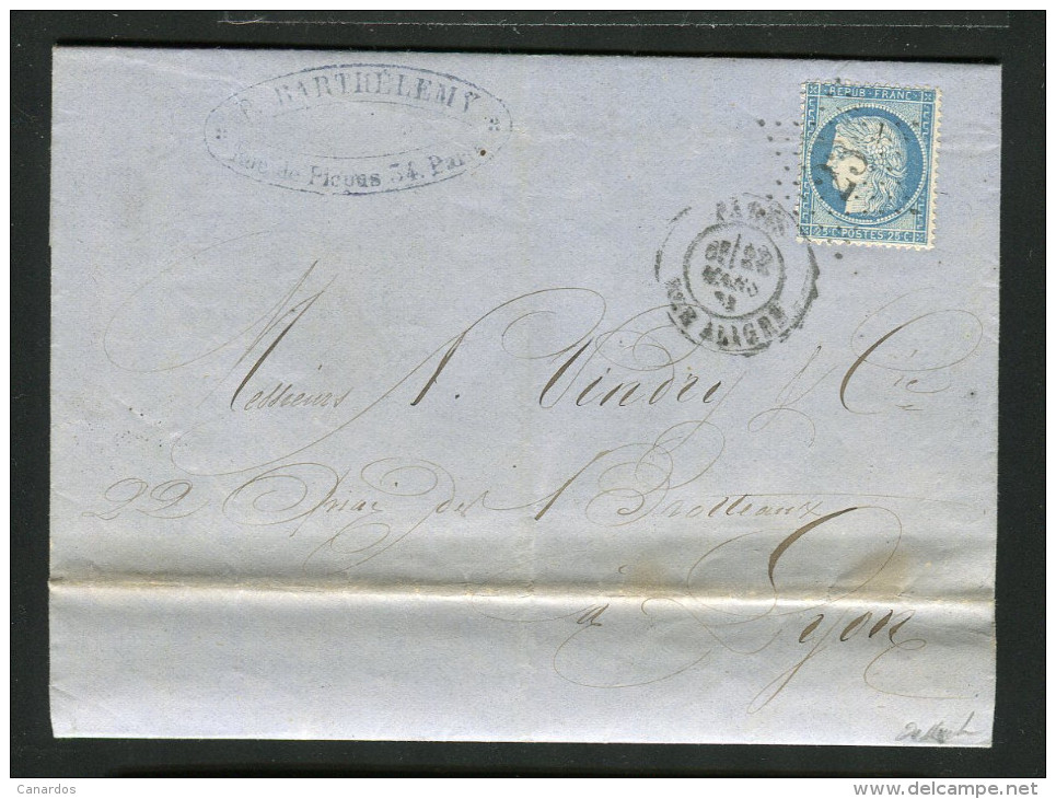 Lettre De Paris Pour Lyon 1873 Etoile 23 RUE ALIGRE - 1849-1876: Periodo Classico