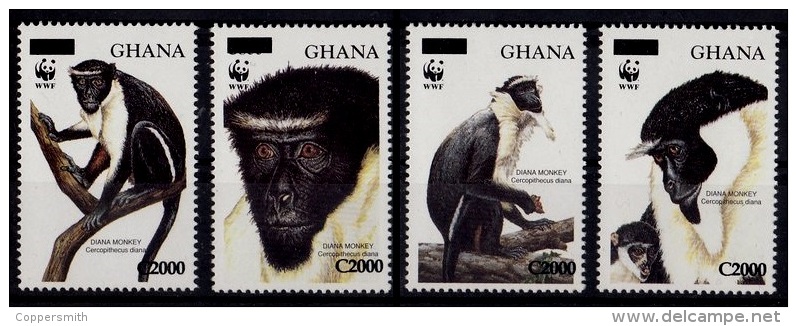 (018) Ghana  Animals / Animaux / Tiere / Dieren / WWF / Monkeys Overprints / Surcharges / Rare ** / Mnh  Michel 3855-58 - Ghana (1957-...)