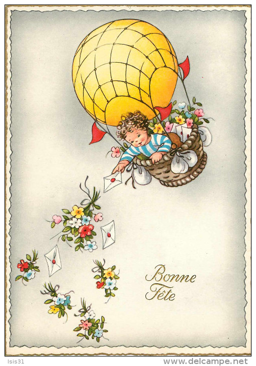 Aviation - Montgolfières - Enfants - Fillettes - Fillette - Fleurs - Illustrateur - Bonne Fête - Grand Format - état - Montgolfières