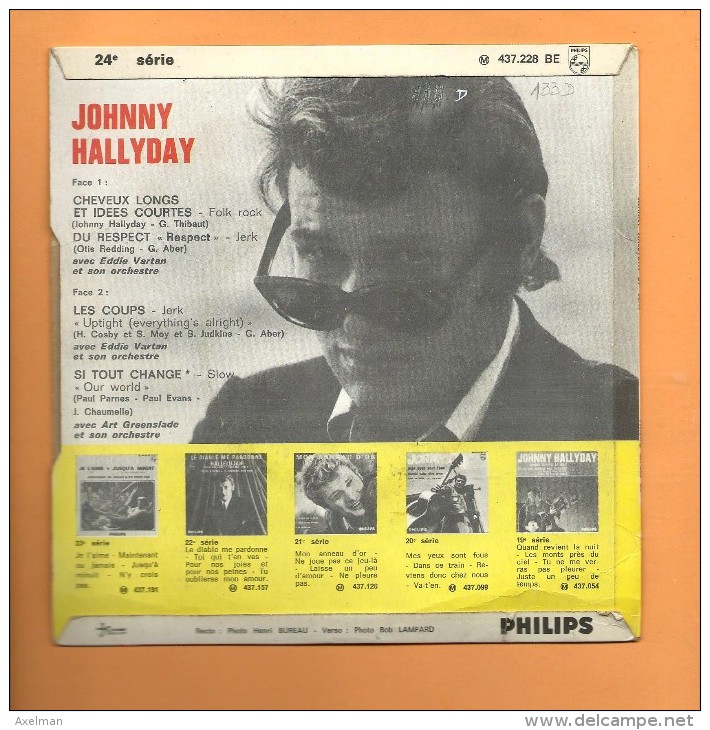 45 T PHILIPS: Johnny Hallyday, Cheveux Longs Et Idées Courtes - Rock