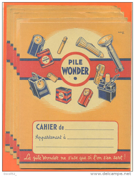 Lot De 5 Protèges Cahiers  "  Pile Wonder N ° 3 "  Vignettes Au Dos - Protège-cahiers
