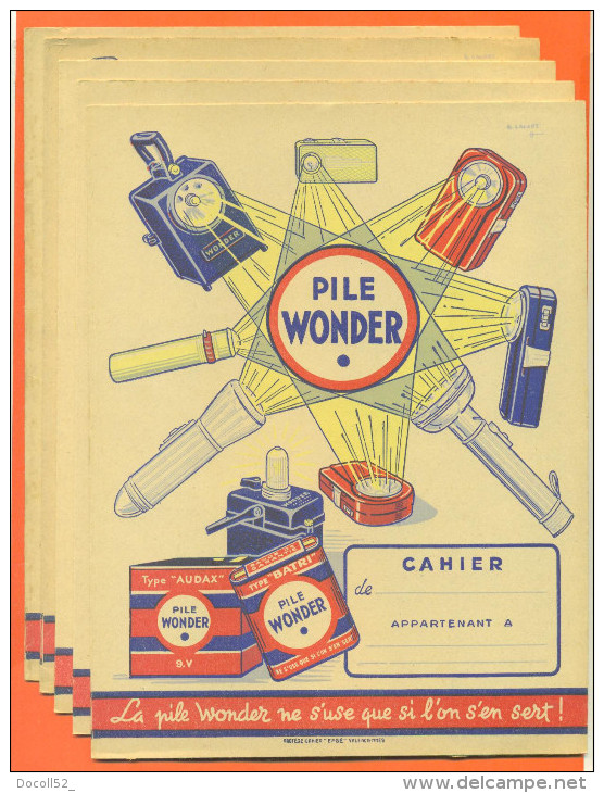 Lot De 5 Protèges Cahiers  "  Pile Wonder N ° 1 "  Carte De France Au Dos - Protège-cahiers