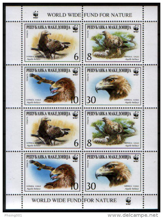 Macedonia 2001 WWF Eagle, Birds Of Prey, Aquila Heliaca, Fauna, Mini Sheet Of 2 Sets In Block Of 4,  MNH - Noord-Macedonië