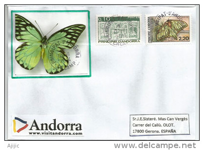 ANDORRE.Protection De La Nature, Papillon, Une Lettre Postée Village D'Encamp, Adressée En Espagne - Covers & Documents