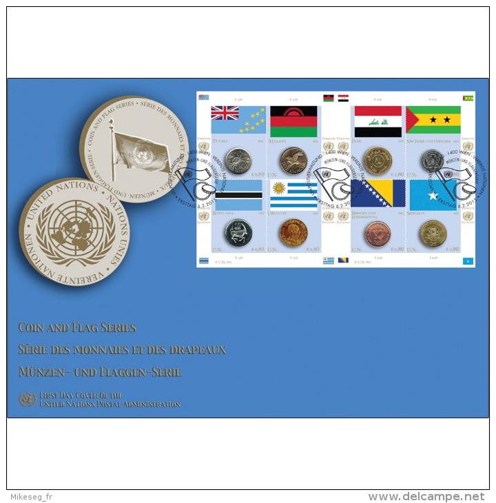 ONU Vienne 2015 - FDC Feuillet Monnaies Et Drapeaux Coins And Flags - FDC