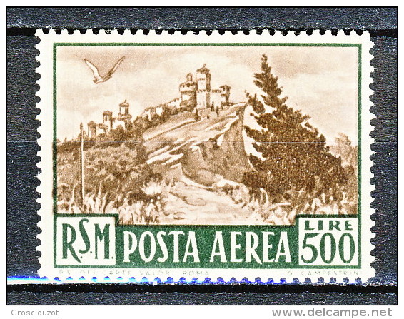 San Marino PA 1951 - Veduta N. 97 Lire 500 Verde Scuro E Bruno MNH - Poste Aérienne