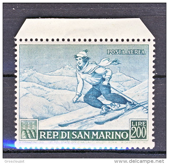 San Marino PA 1953 - Propaganda Sportiva 1° Em. Lire 200 Verde E Azzurro Verde MNH Bordo Di Foglio - Poste Aérienne