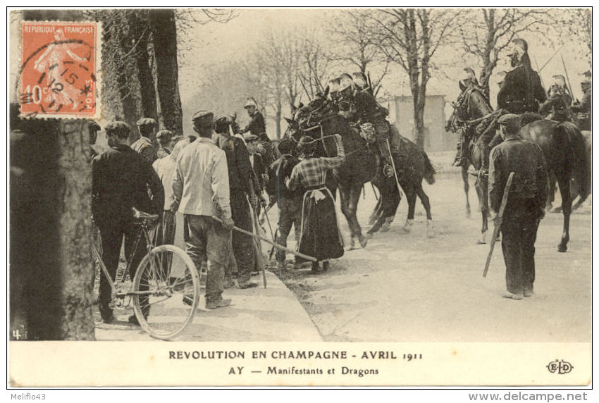 51/ CPA A - AY - Revolution En Champagne, Avril 1911 - Manifestants Et Dragons - Ay En Champagne