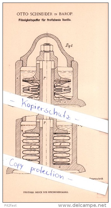 Original Patent - Otto Schneider In Barop , 1902 , Flüssigkeitspuffer Für Ventile !!! - Dortmund