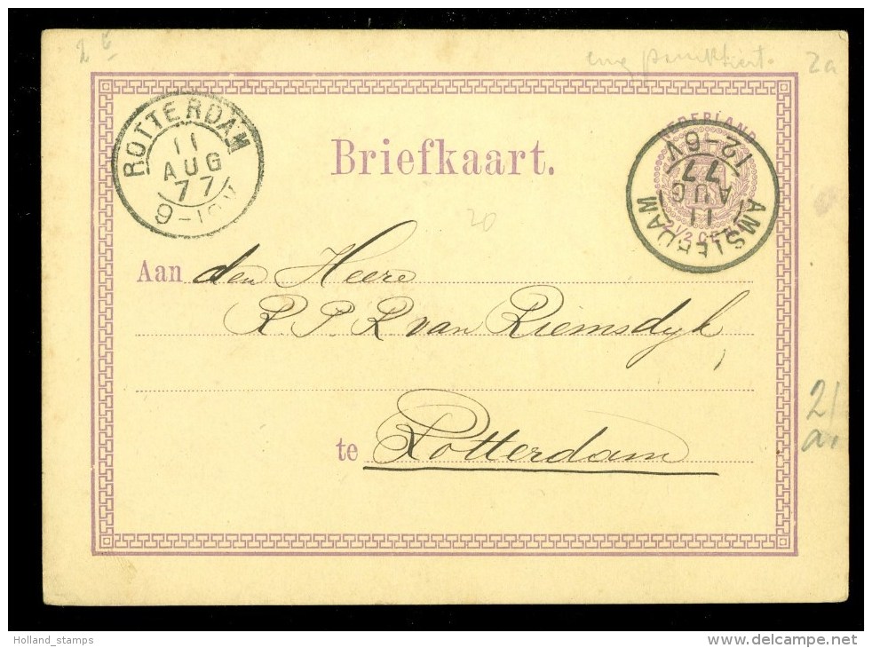 HANDGESCHREVEN BRIEFKAART  GELOPEN In 1877 Van AMSTERDAM Naar ROTTERDAM * NVPH NR 18 VOORDRUK (9701) - Postal Stationery