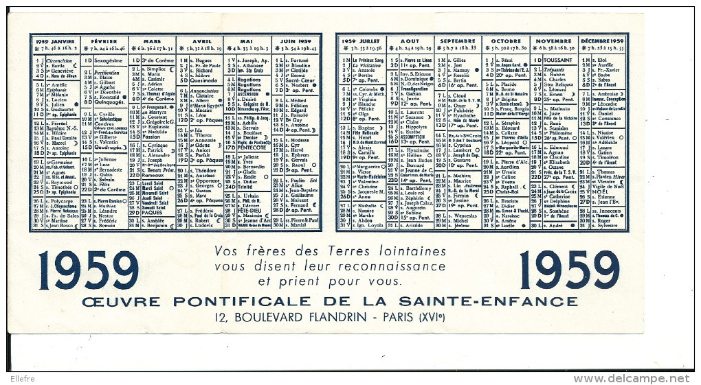 Calendrier De Poche 1959 , Oeuvre Pontificale De La Sainte Enfance -TANGANYIKA NDANDA Coréee Séoul Biberon Ou Riz - Small : 1941-60