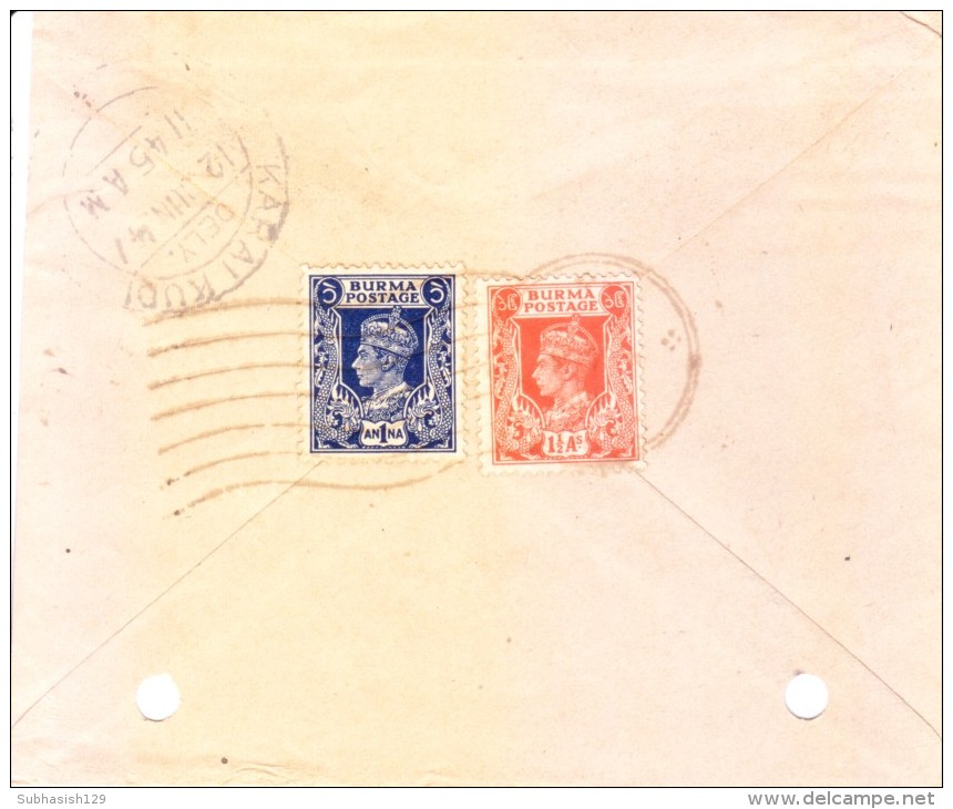 BURMA 1947 ONE AND HALF ANNA POSTAL ENVELOPE USED FOR KARAIKUDI WITH ADDITIONAL POSTAGE STMAPS - Birmania (...-1947)