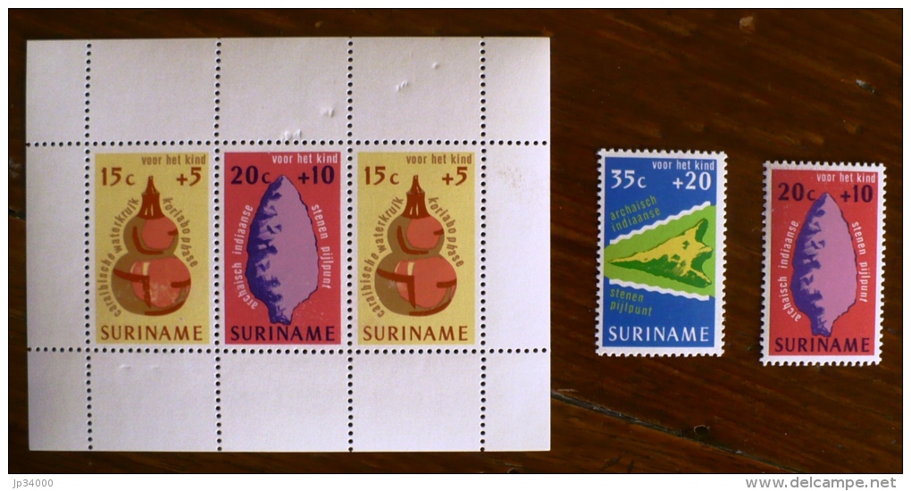 SURINAM Prehistoire, Outils Prehistoriques 2 Valeurs + 1 BF. Mnh ** - Prehistorie