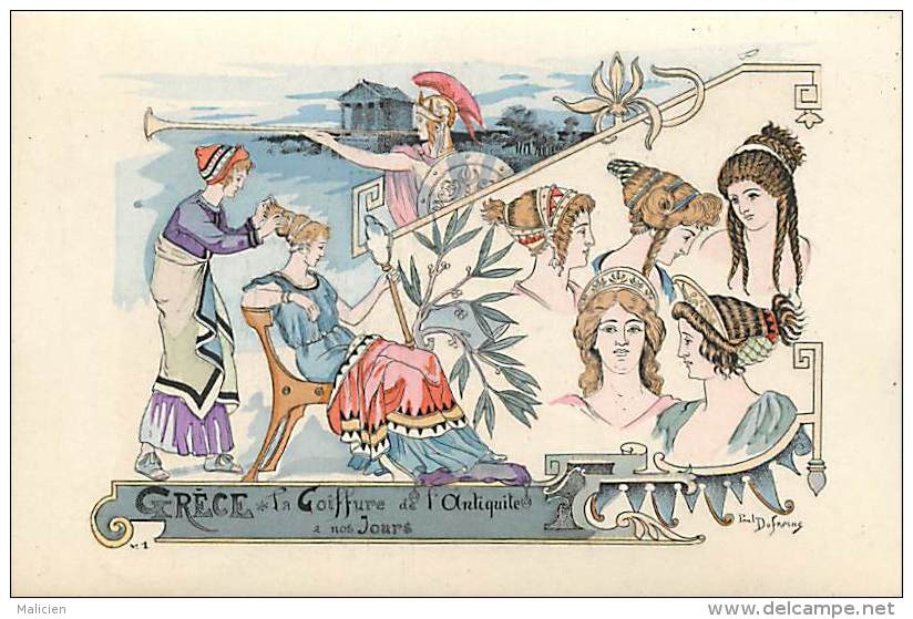 Ref E367 - La Coiffure De L Antiquite A Nos Jours - Grece -  Illustrateur Paul Dufresne - Carte Bon Etat - - Grecia