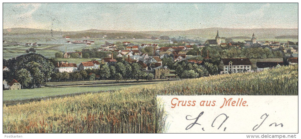 ALTE POSTKARTE GRUSS AUS MELLE PANORAMA GESAMTANSICHT 1901 Wiehengebirge Autochrom Karte Ansichtskarte AK Cpa Postcard - Melle
