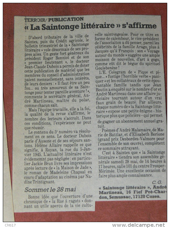 LA SAINTONGE LITTERAIRE / 1988 / 4 BULLETINS /   SAINTES / ROYAN / LA ROCHELLE / ROCHEFORT / PONT L ABBE D ARNOULT - Poitou-Charentes