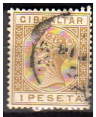 Victoria 1 Peseta VF Used, SG No.  28. Scarce Stamp (g1) - Gibilterra