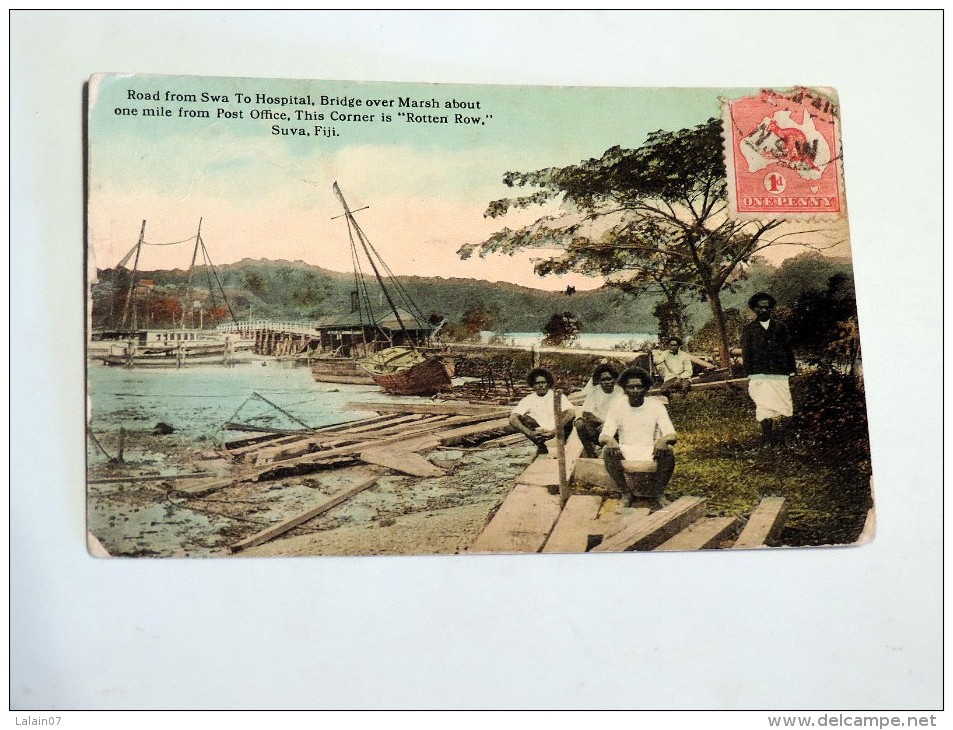 Carte Postale Ancienne : FIJI : SUVA , Road From Swa To Hospital, Bridge Over Marsh, Stamp - Fidschi