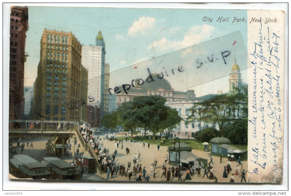 - City Hall Park,  New York, Précurseur, écrite En 1908, Stamps, BE, Scans. - Autres Monuments, édifices