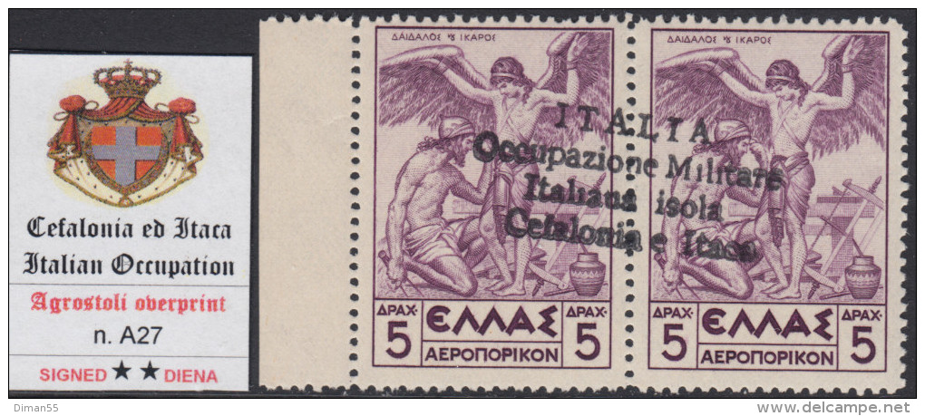 ITALY - CEFALONIA E ITACA - N.A27 Sopr. Di Agrostoli - Cv 2800 Euro - Firmato DIENA - GOMMA INTEGRA - MNH** - Cefalonia & Itaca