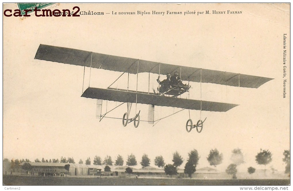 CAMP DE CHALONS LE NOUVEAU BIPLAN HENRY FARMAN PILOTE PAR . HENRY FARMAN AVIATION - 1914-1918: 1. Weltkrieg