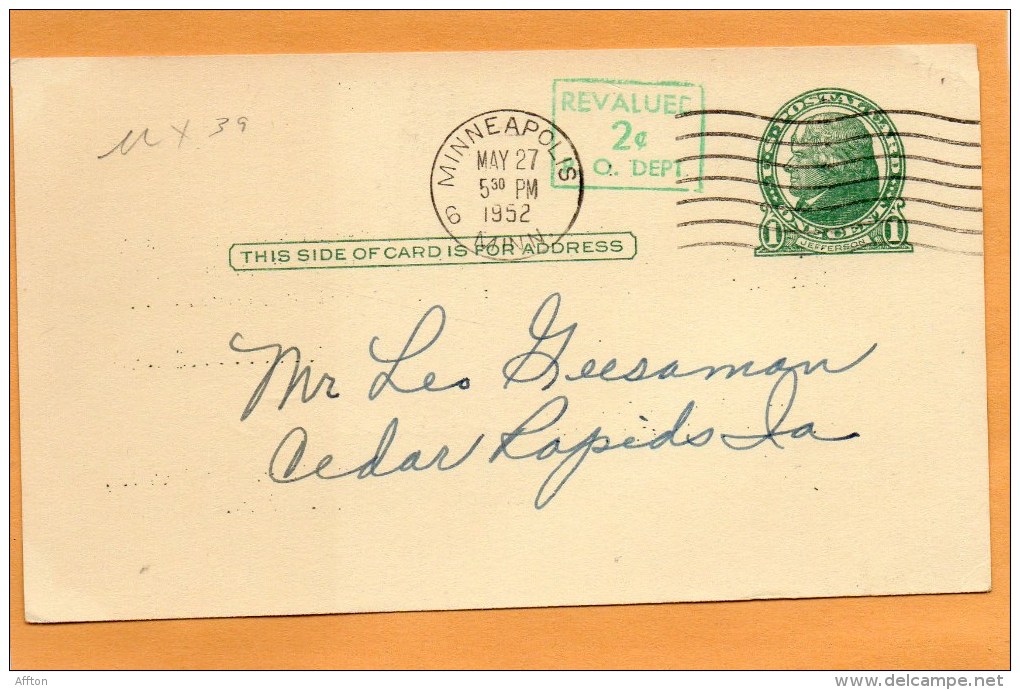 United States 1952 Card Mailed - 1941-60