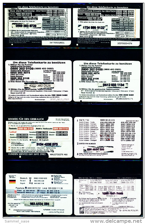 8 Verschiedene Prepaid Card Telefonkarten  -  Lucky!  -  2 X Stamp  - Afrikakarte  -  2 X Lycatel  -  Europe (6) - Sammlungen