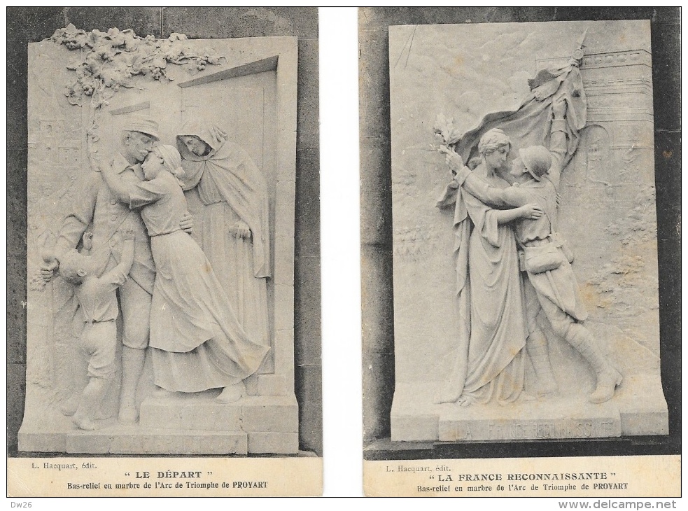 Lot De 2 CPA - Bas-relief En Marbre De L'Arc De Triomphe De Proyart - Le Départ - La France Reconnaissante - Monuments Aux Morts