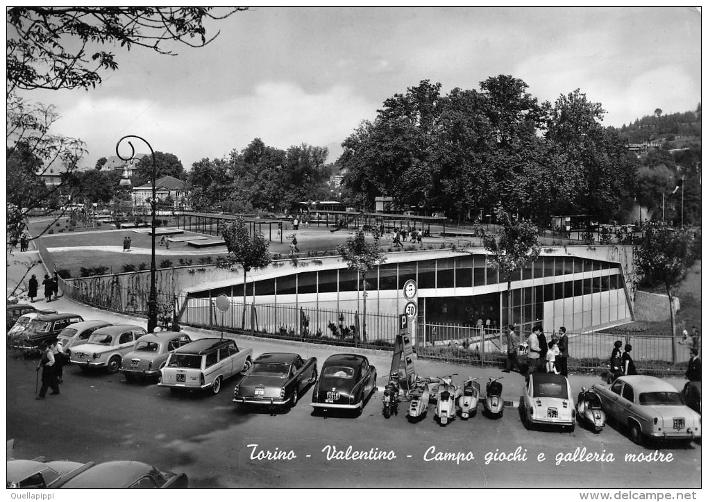 01200 "TORINO - VAL. - CAMPO GIOCHI GALL. MOSTRE" ANIMATA, FIAT LANCIA ALFA´50/60, VESPA, AGIP. CART. POST. SPEDITA 1961 - Parcs & Jardins