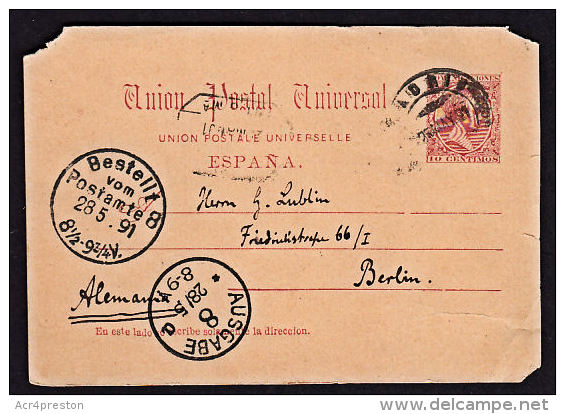 B0155 SPAIN 1891, Prepaid Card To Berlin - Covers & Documents