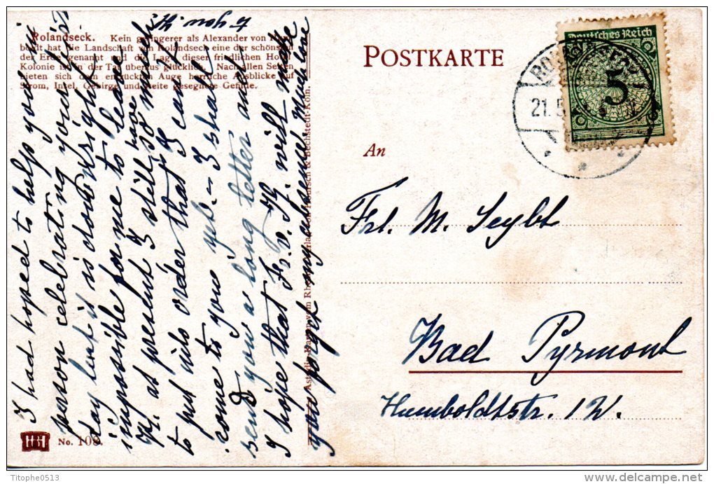 ALLEMAGNE. Carte Postale Ayant Circulé En 1924. Rolandseck. - Remagen