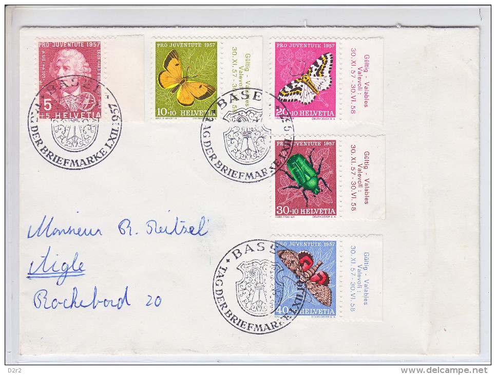 SERIE 1957   SUR LETTRE - CACHET JOURNEE DU TIMBRE 1957 - BASEL - Covers & Documents