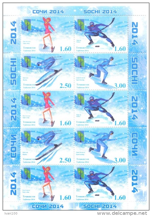 2014. Tajikistan, RCC, Winter Olympic Games Sochi´2014, Sheetlet  Imperforaded, 2 Corners Crumplied,mint/** - Tadzjikistan