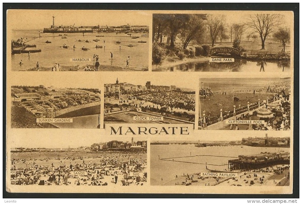 MARGATE Kent Harbour Dane Park Sunken Gardens Clock Tower Cliftonville Pool Sands Bathing Pavilion - Margate