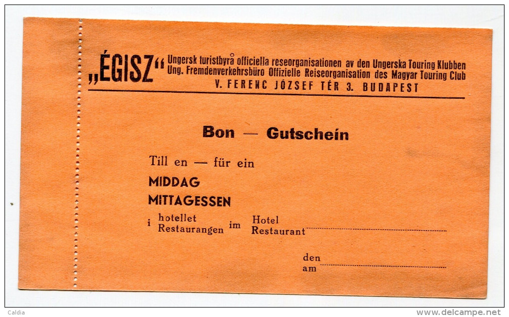 Hongrie Hungary Ungarn - Ticket 1930 UNC " ÉGISZ Magyar Touring Club " BON - GUTSCHEIN - Ungarn