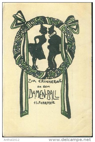 Scherenschnitt Silhouette Rarität Rare Unikat ? Zur Erinnerung An Den Damenball 16. Febr. 1912 Karneval Carnival Faschin - Silhouetkaarten