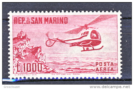 San Marino PA 1961 Elicottero N. 138 Lire 1000 Carminio MNH - Luchtpost